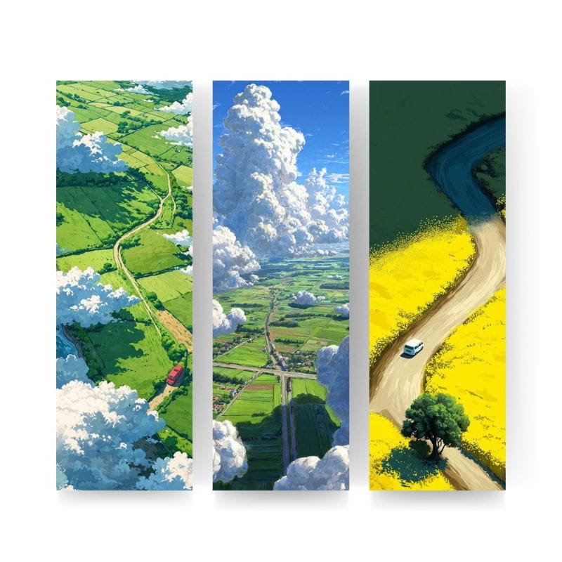 Aesthetic Studio Ghibli Inspired Anime Landscape Bookmark Set (3 Pcs)