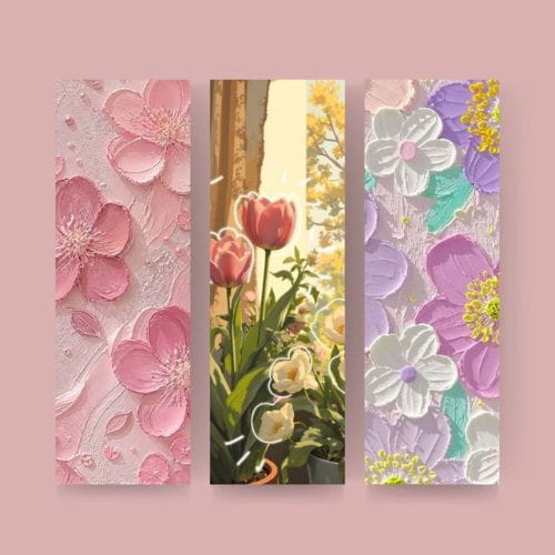 Aesthetic Textured Floral & Tulip Bookmark Set (3 Pcs)