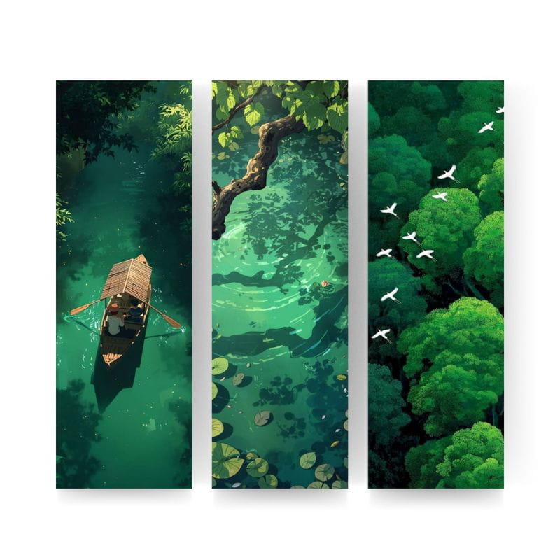 Nature Forest & Wooden Boat Anime Bookmark Set (3 Pcs)