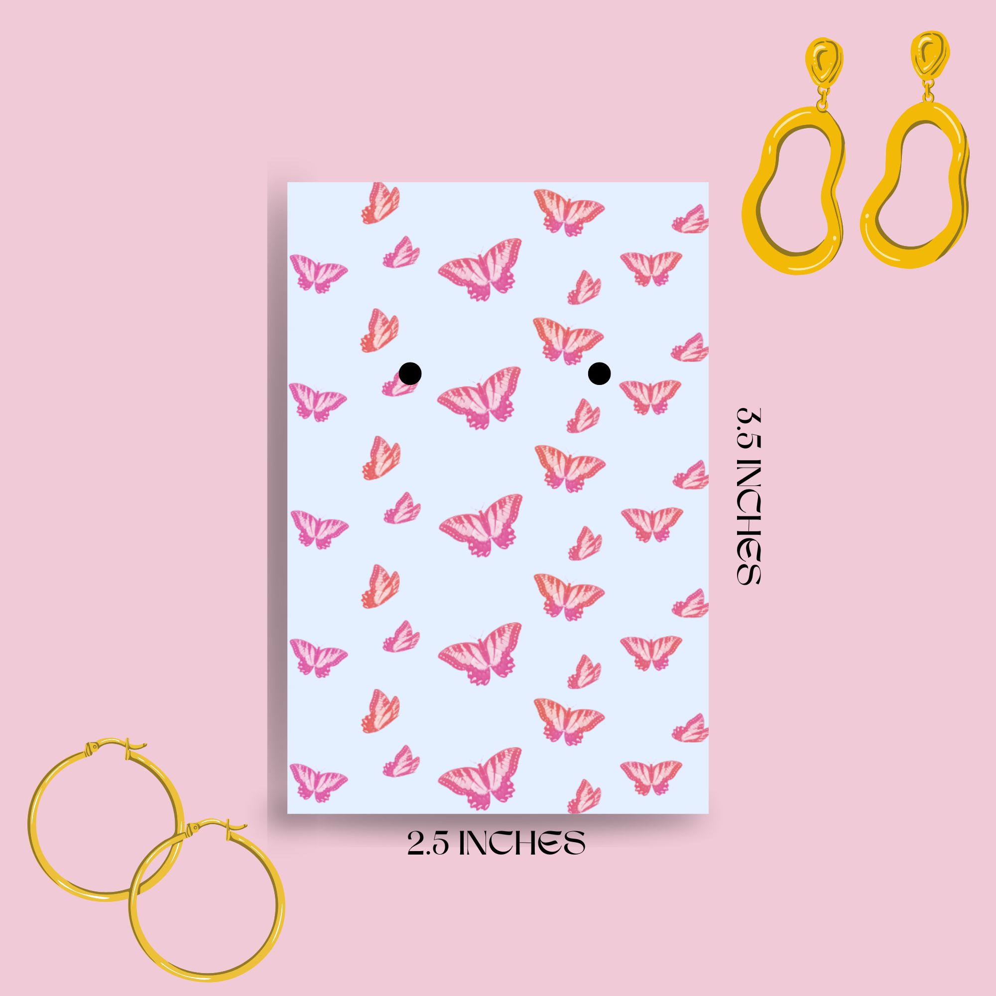 Pink Butterfly Earring Display Cards – Cute Aesthetic Jewelry Packaging
