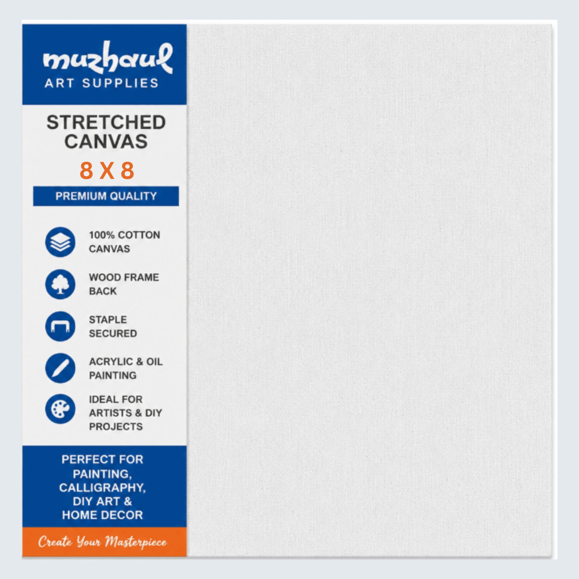 MUZHAUL 8x8 Inch Canvas Pack of 10 | Premium Cotton Canvas for Acrylic, Oil Painting & DIY Art Projects