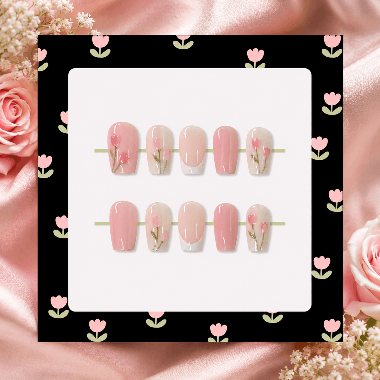 Pink Floral Press On Nails