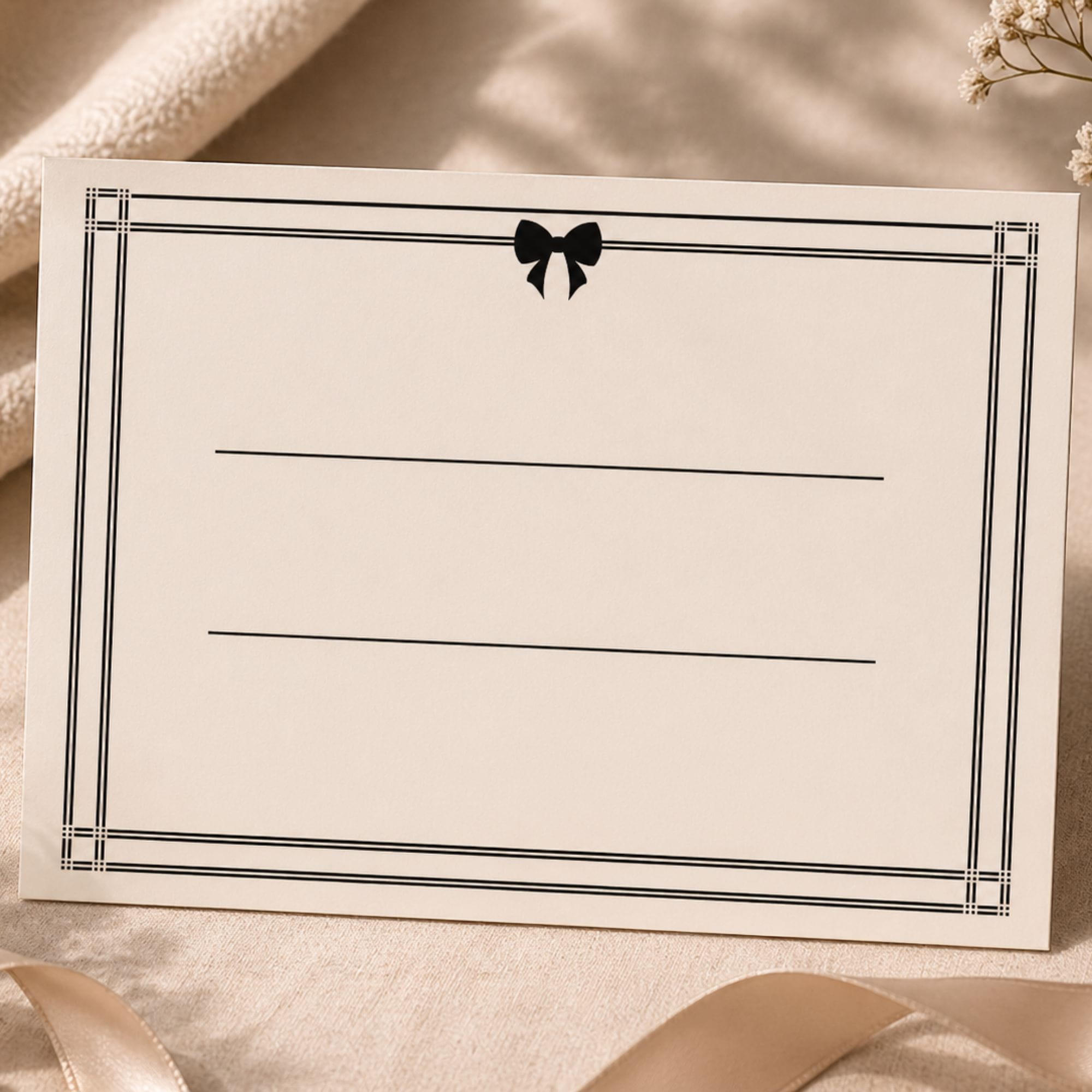 Minimalist Bow Border Thank You Card | Elegant Blank Message Card | Aesthetic Gift Note