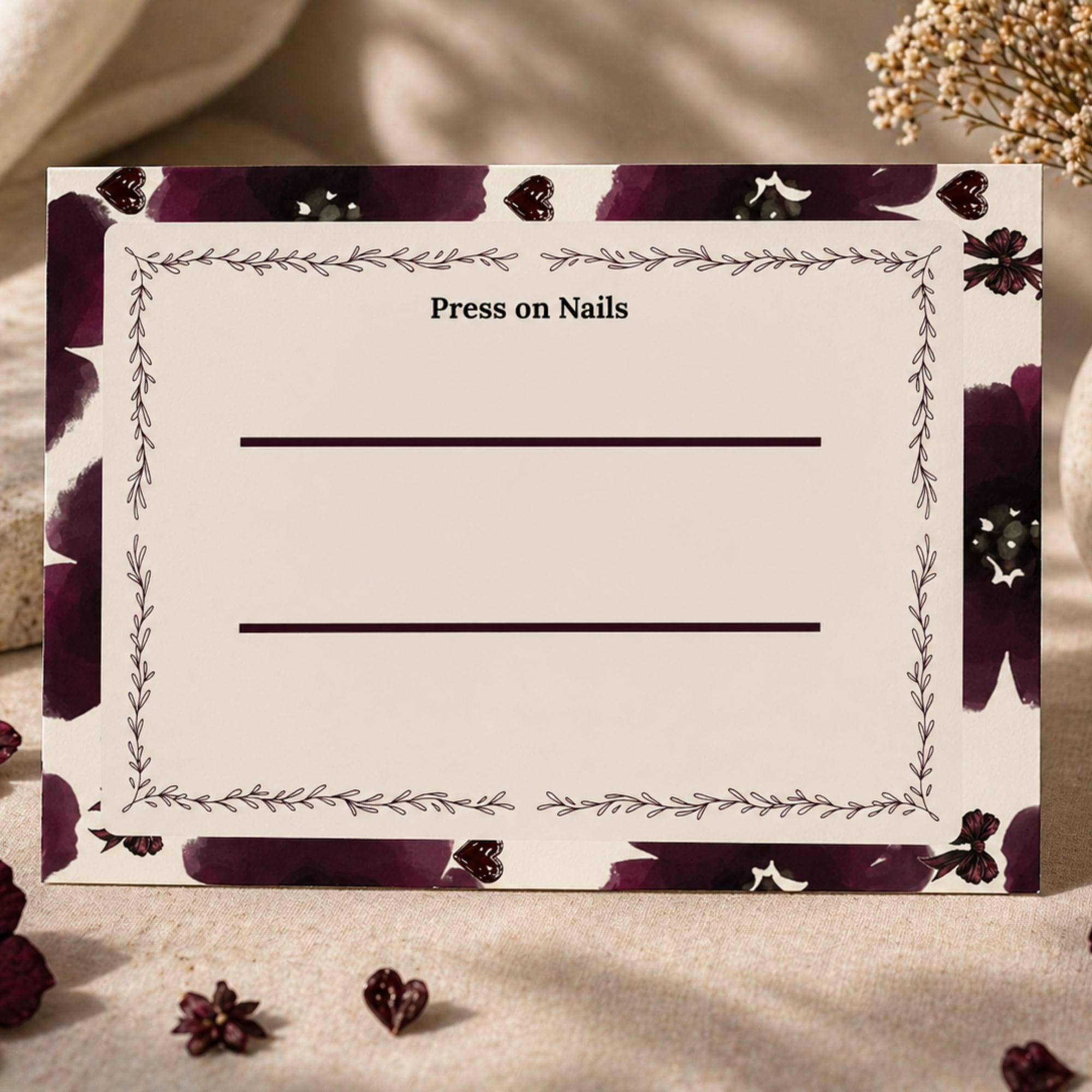 Floral Press On Nails Display Card | Elegant Nail Packaging Insert Card | Aesthetic Nail Business Card
